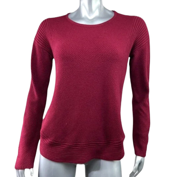 Design History Purple Bordeaux Crewneck Scalloped Hem Sweater Women Size Large - Picture 1 of 8